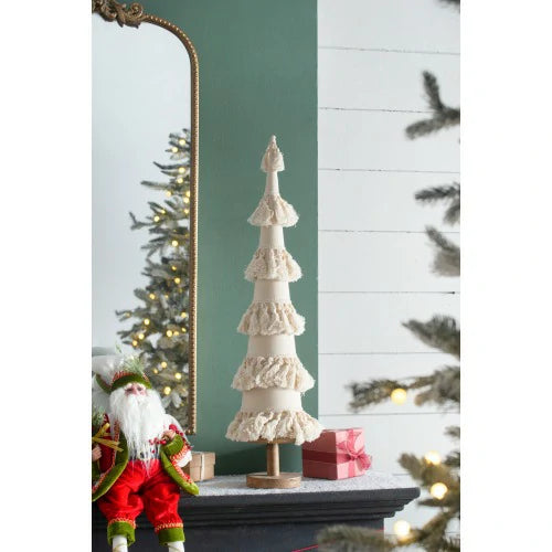 Fringed Cone Decor with Wooden Base