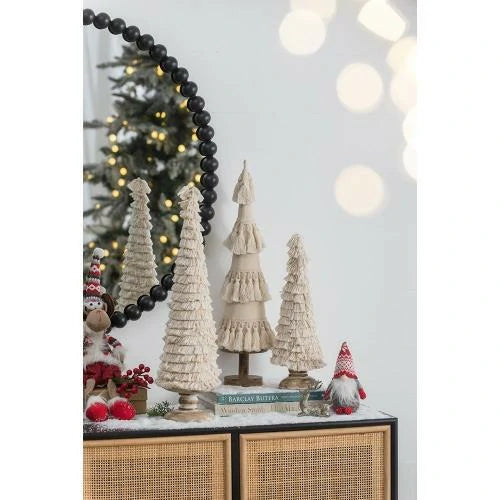 Fringed Cone Decor with Wooden Base