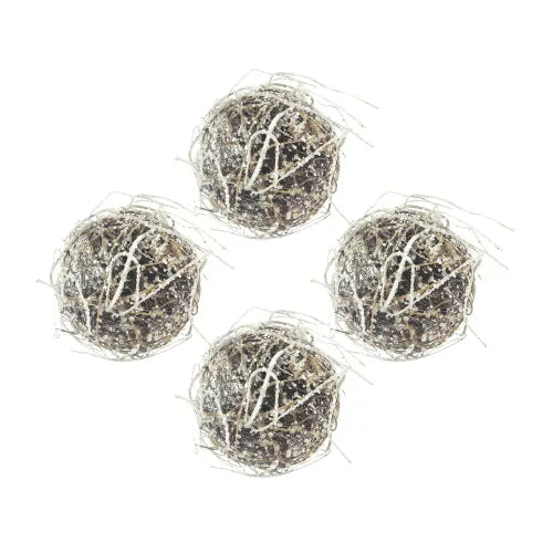 Frosted Christmas Ornaments Set of 4 Natural Sparkling Twig Balls