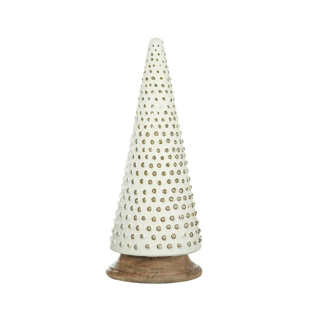 Glass Christmas Cone Tree Decor-Cream