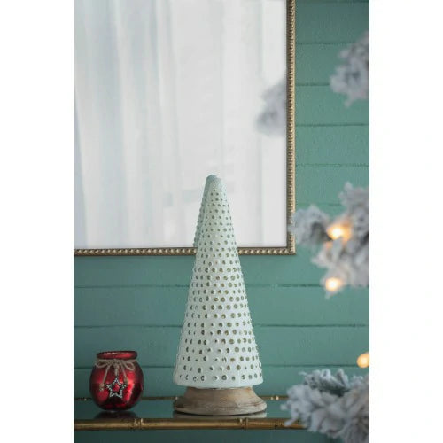Glass Christmas Cone Tree Decor-Cream