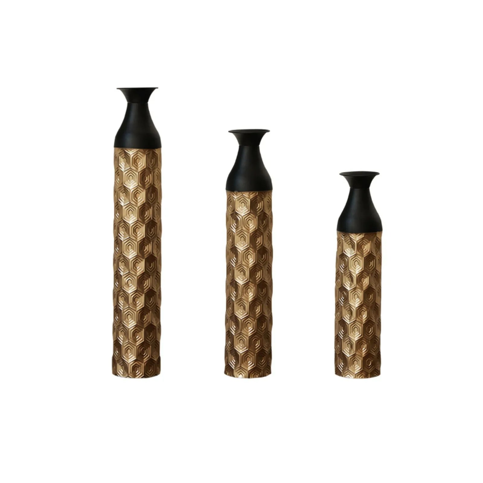 Gold and Black Scale Texture Metal Floor Vases Set of 3 Modern Home Decor