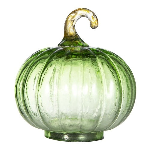 Green Glass Pumpkin Decor – 4pcs Fall & Thanksgiving Ornaments