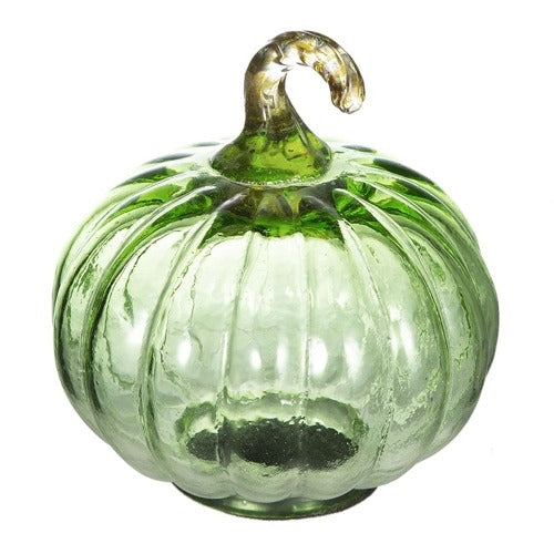 Green Glass Pumpkin Decor – 4pcs Fall & Thanksgiving Ornaments