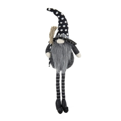 Halloween Decor Fabric Sitting Black Gnome With Broomstick