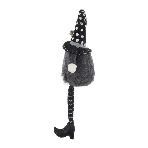 Halloween Decor Fabric Sitting Black Gnome With Broomstick