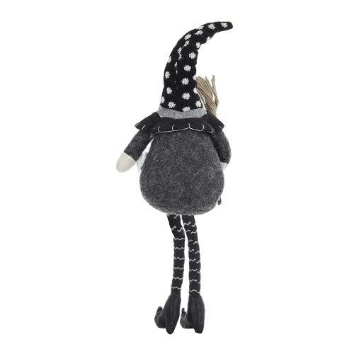 Halloween Decor Fabric Sitting Black Gnome With Broomstick