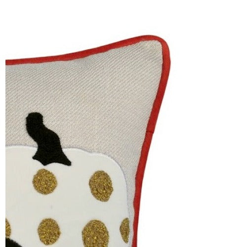 Halloween Pumpkin Embroidered Pillow – Polka Dot Linen Cushion