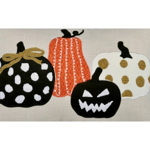 Halloween Pumpkin Embroidered Pillow – Polka Dot Linen Cushion