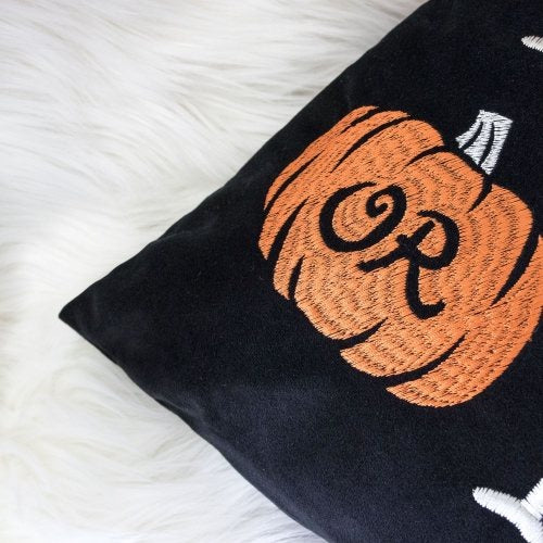 Halloween Trick or Treat Lumbar Pillow – Black Embroidered Cushion
