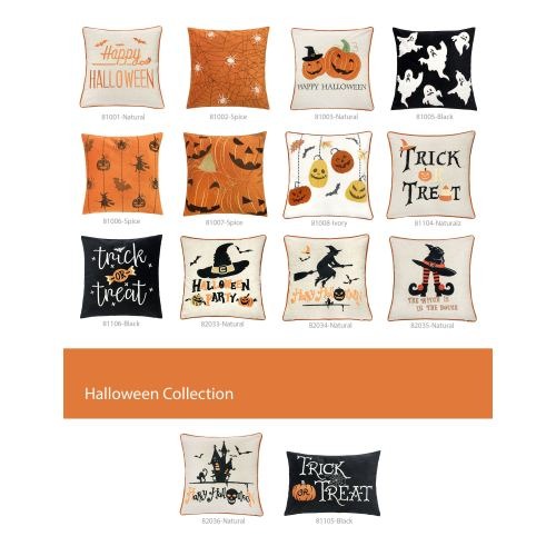 Halloween Trick or Treat Lumbar Pillow – Black Embroidered Cushion