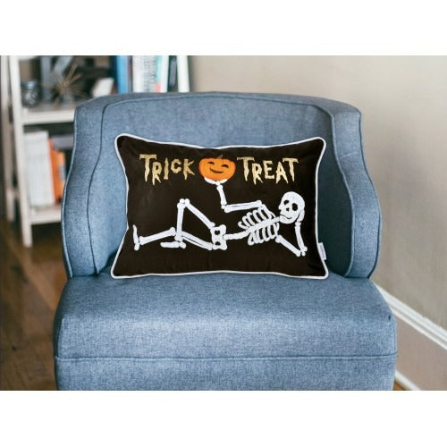 Halloween Velvet Skeleton Pillow – Trick or Treat Lumbar Cushion