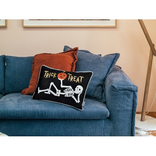 Halloween Velvet Skeleton Pillow – Trick or Treat Lumbar Cushion