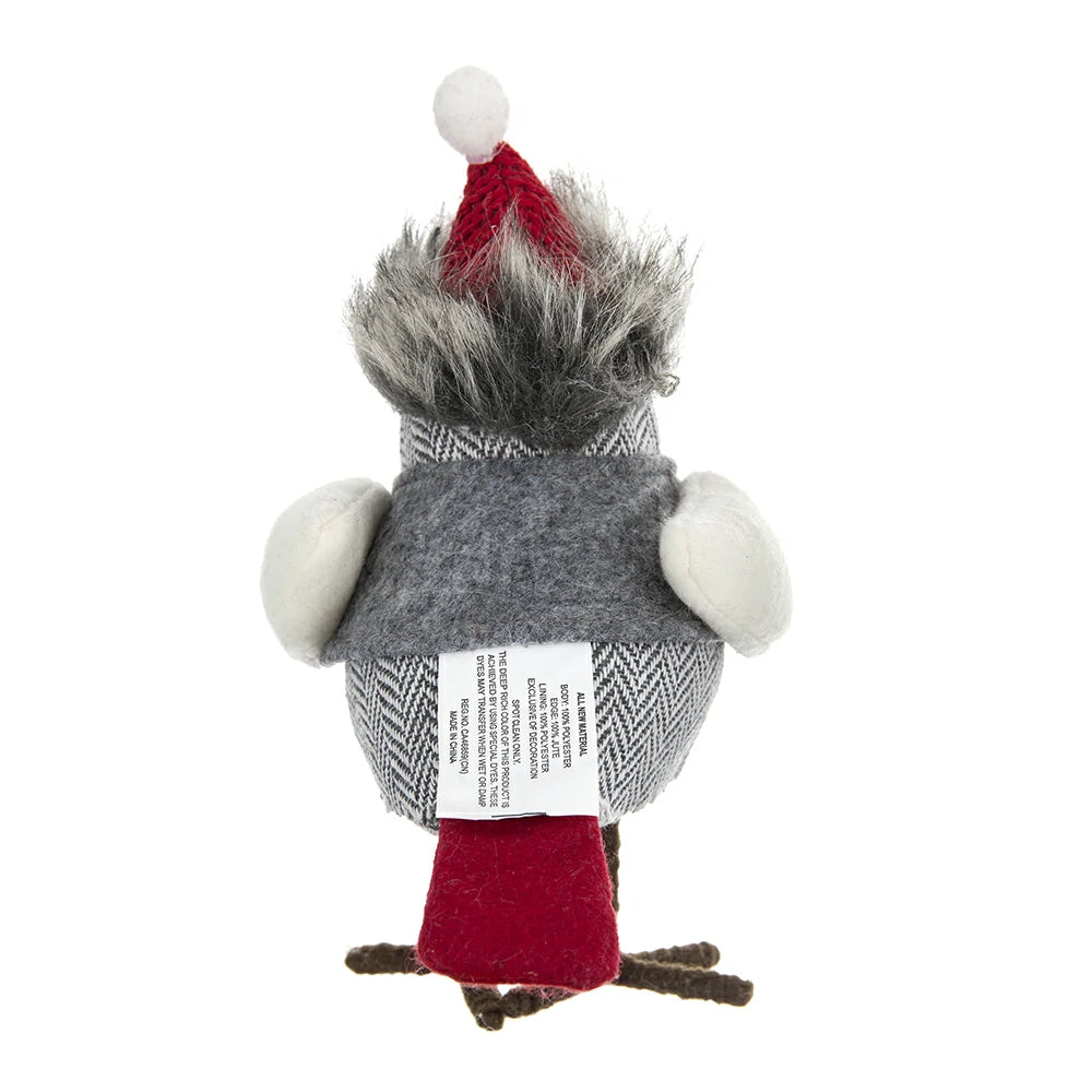 Holiday Decor Fabric Birds with Plaid Bow & Red Hat, 2 Pack