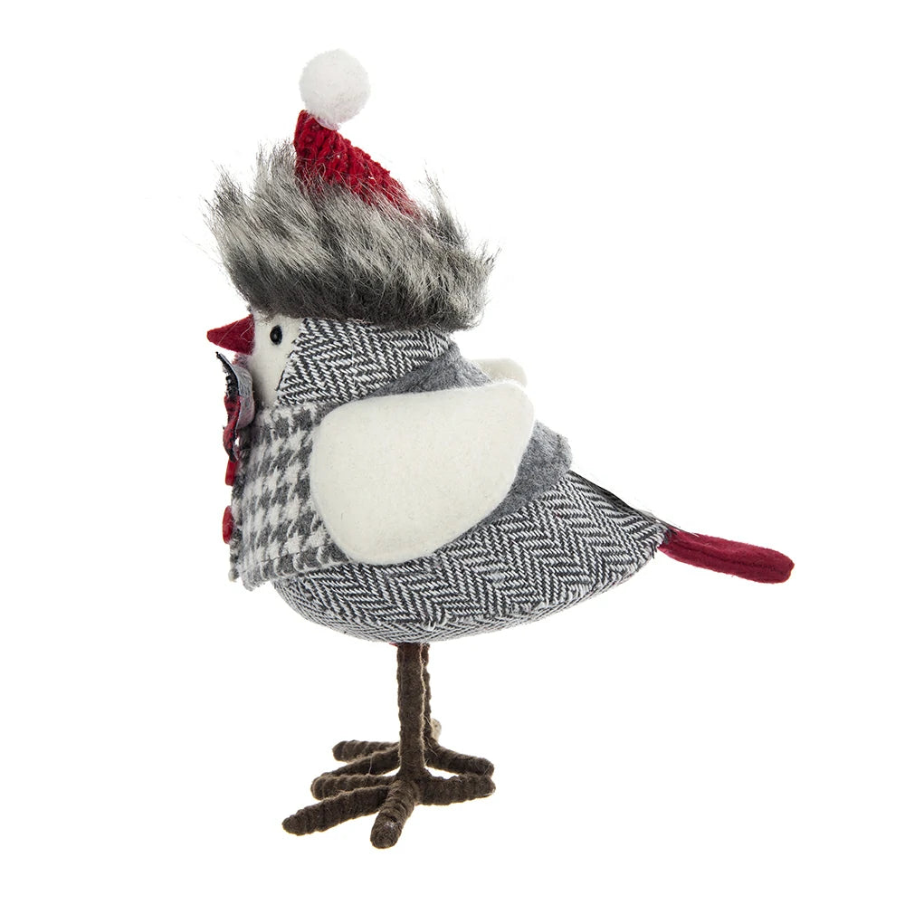Holiday Decor Fabric Birds with Plaid Bow & Red Hat, 2 Pack