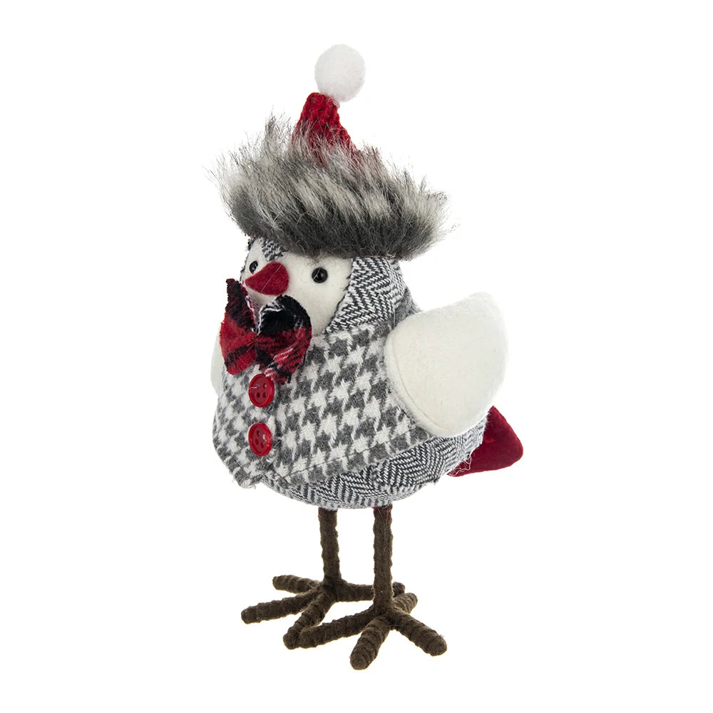 Holiday Decor Fabric Birds with Plaid Bow & Red Hat, 2 Pack