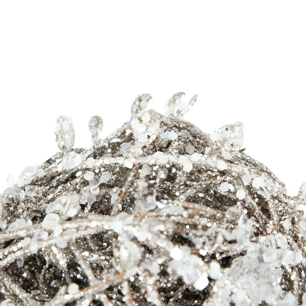 Iced Christmas Ornaments Set of 6 with Frosted Leaves and Twigs