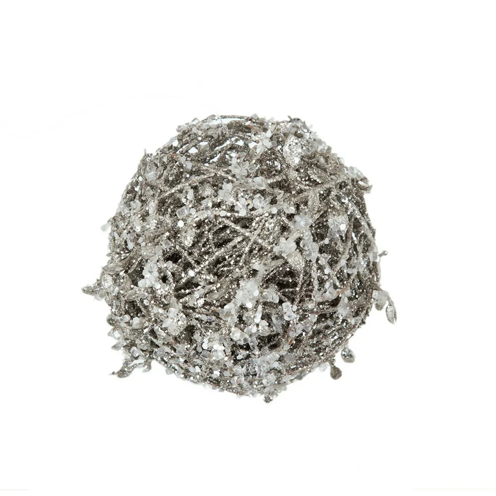 Iced Christmas Ornaments Set of 6 with Frosted Leaves and Twigs