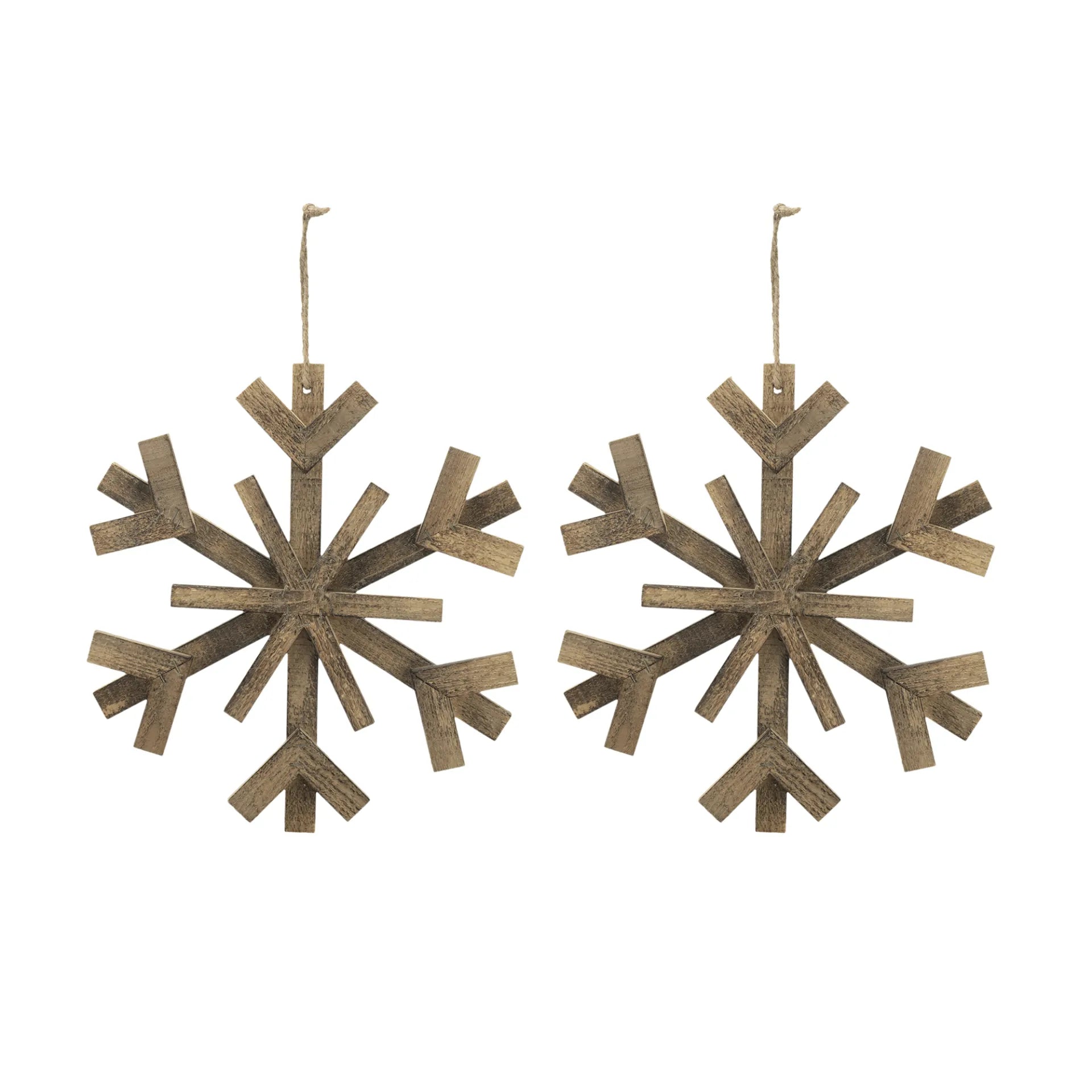 Large Wood Snowflake Ornaments  Set of 2 Hanging Decor for Holidays