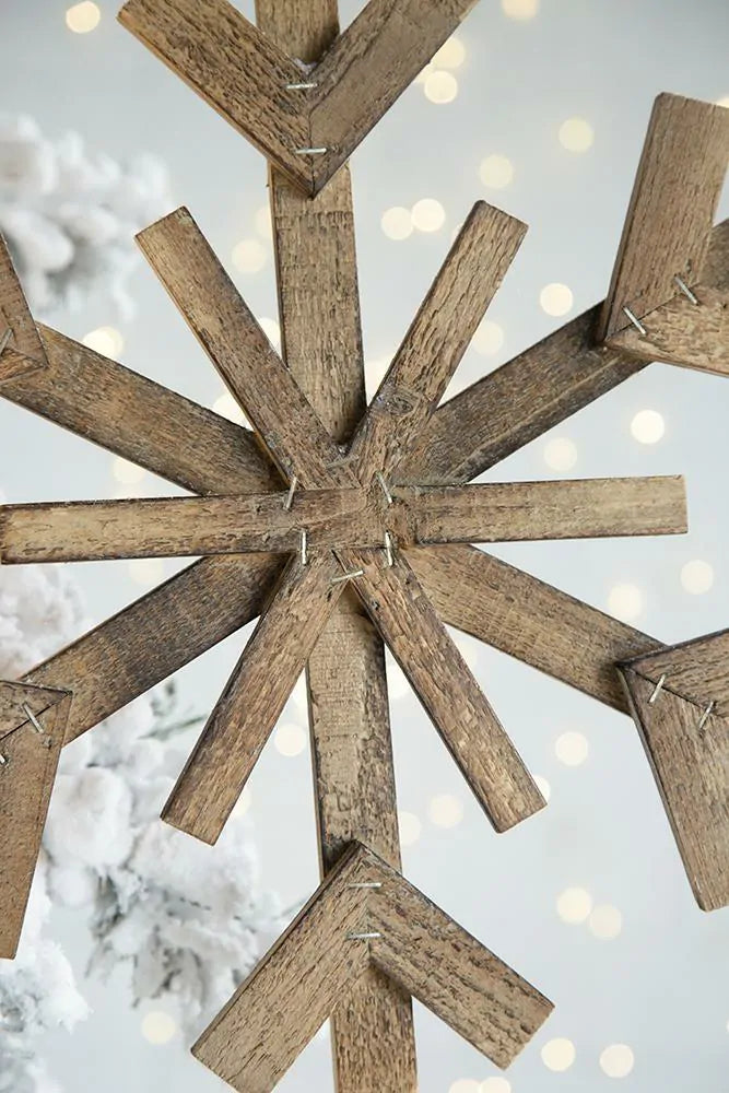 Large Wood Snowflake Ornaments  Set of 2 Hanging Decor for Holidays
