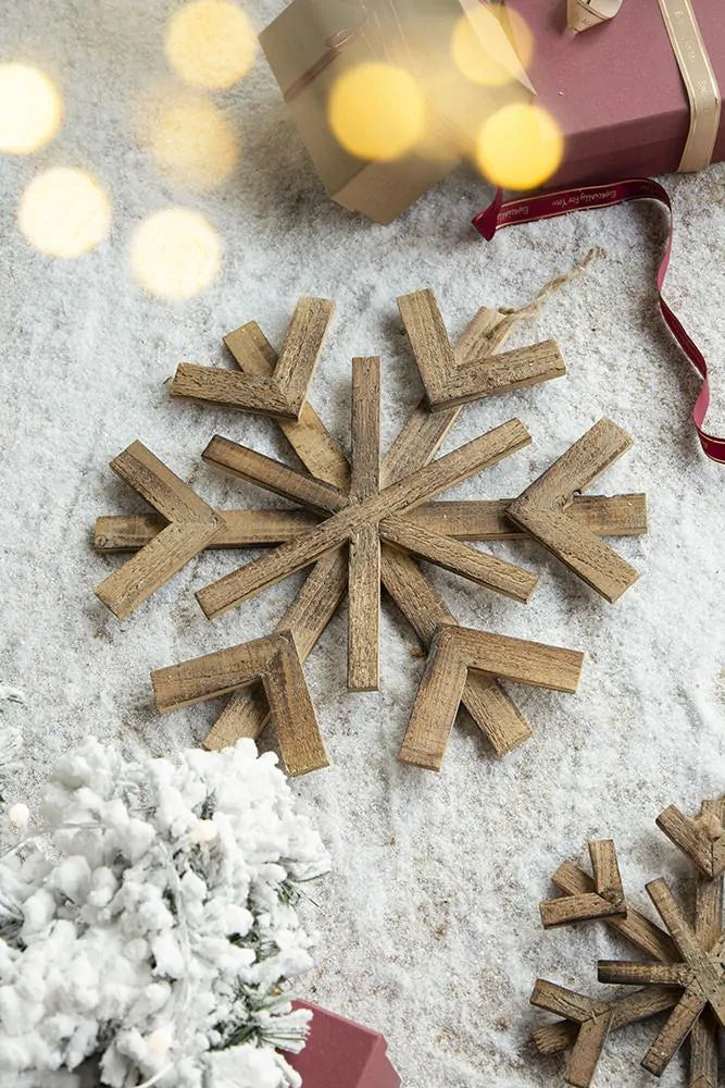 Large Wood Snowflake Ornaments  Set of 2 Hanging Decor for Holidays