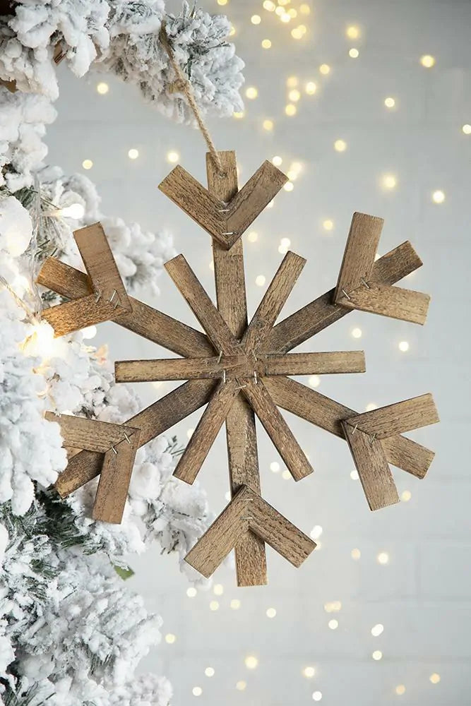 Large Wood Snowflake Ornaments  Set of 2 Hanging Decor for Holidays