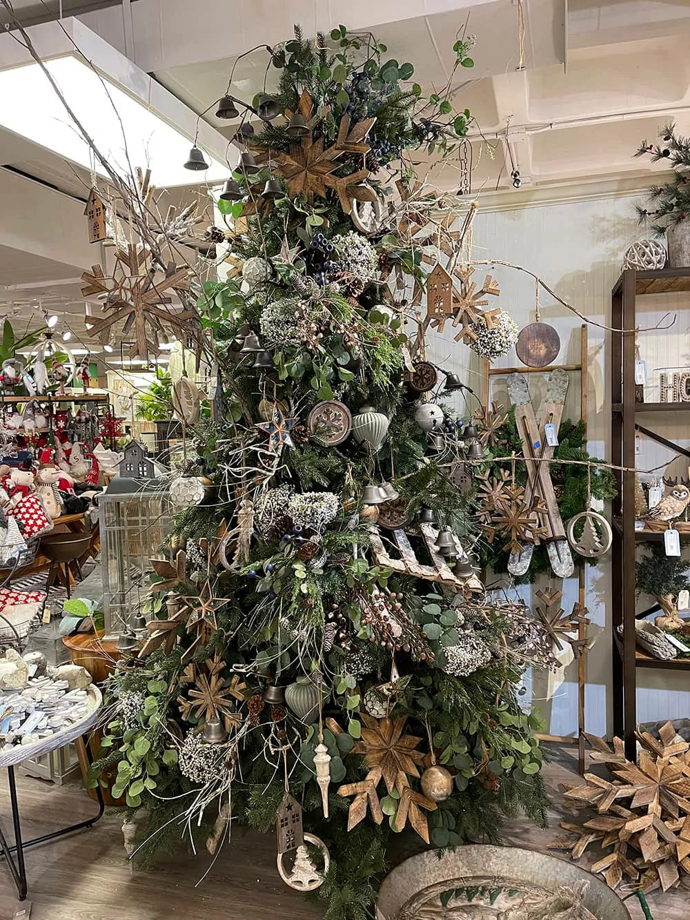 Large Wood Snowflake Ornaments  Set of 2 Hanging Decor for Holidays