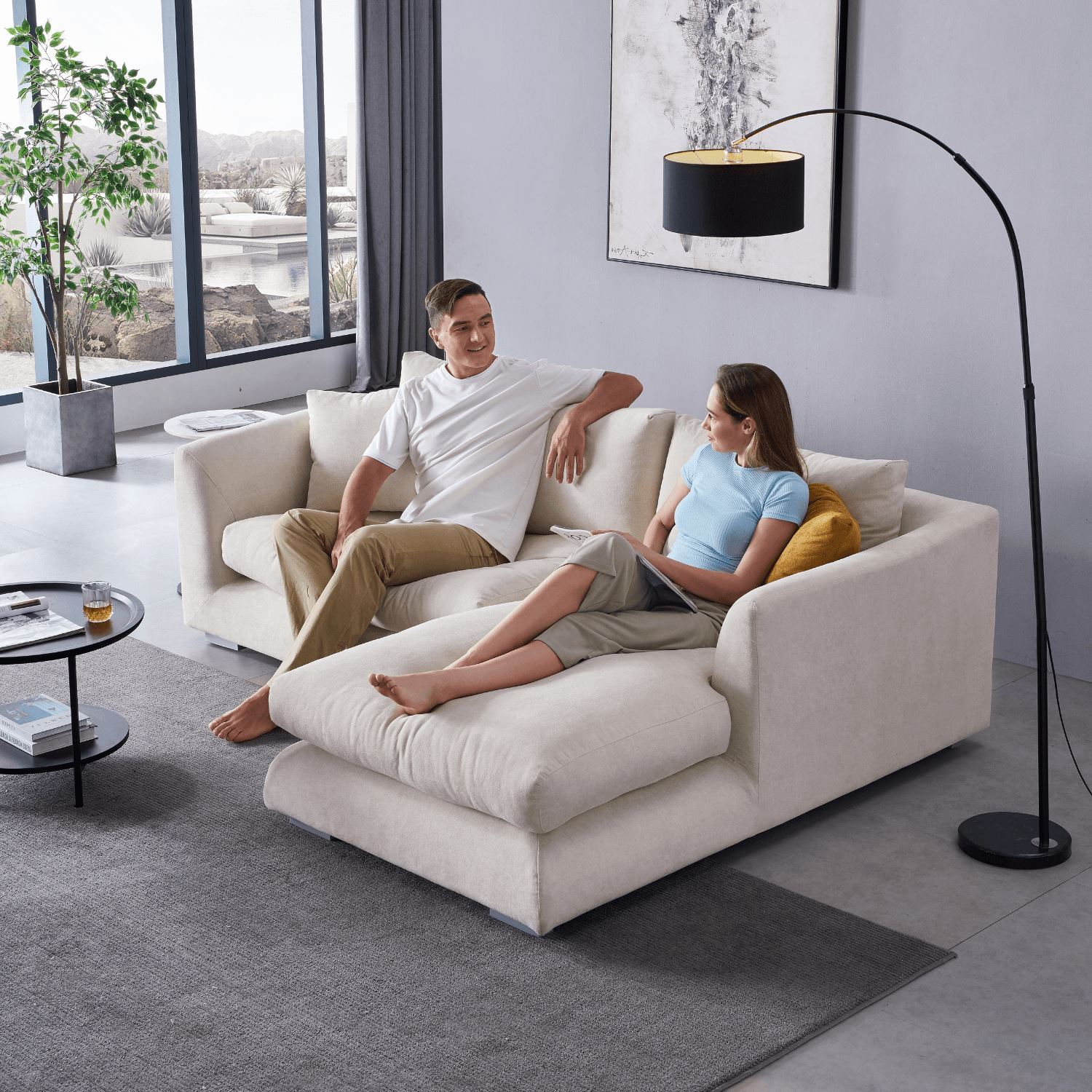 Feathers Sectional Couch Chaise Lounge 88-170 Inches