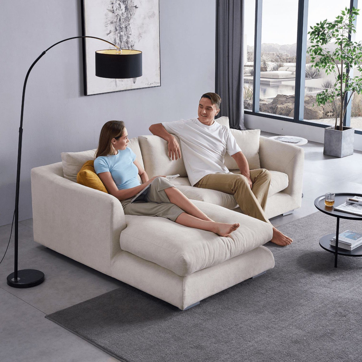 Feathers Sectional Couch Chaise Lounge 88-170 Inches