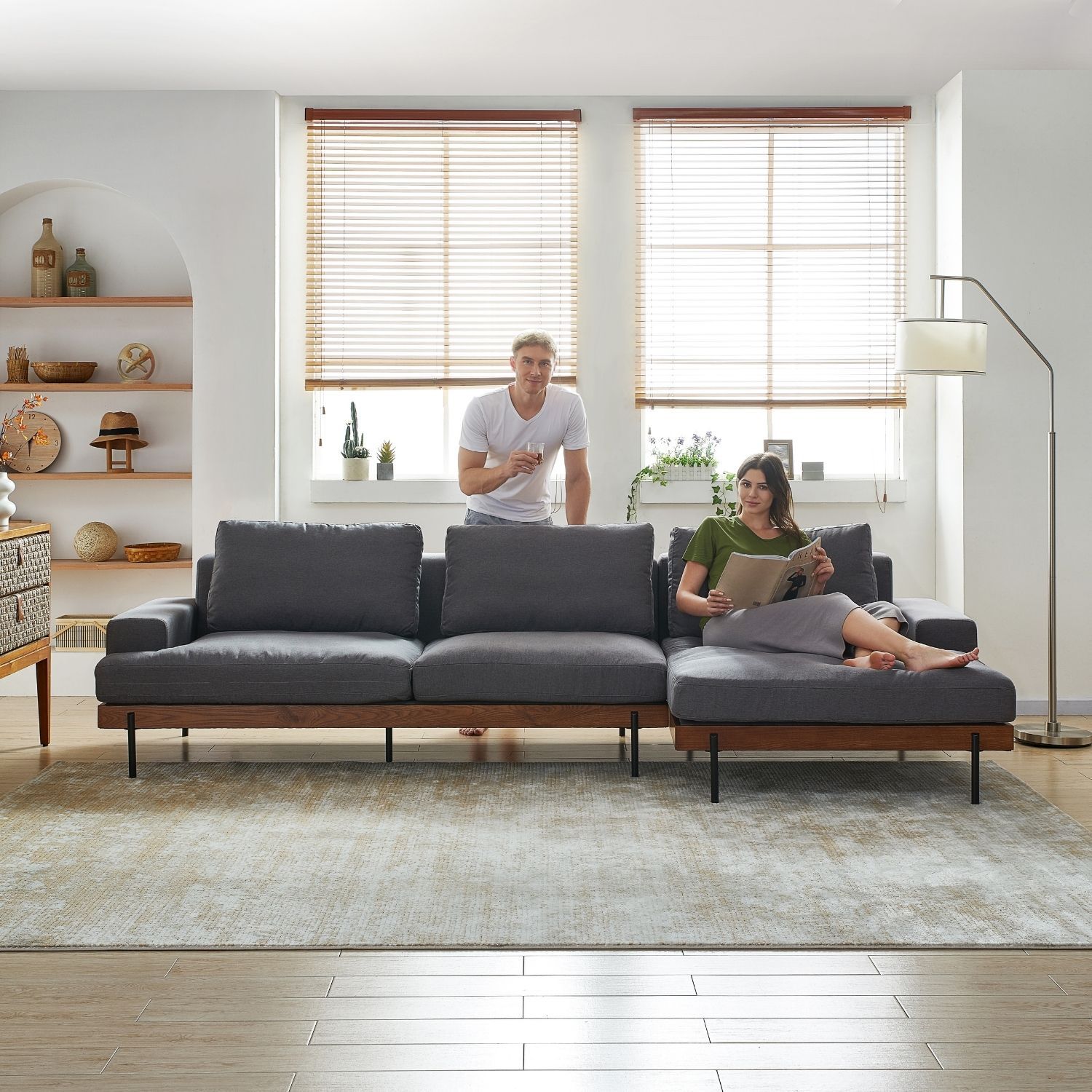 Soho Sectional Sofa Lemons & Me Dark Grey Linen Facing Right