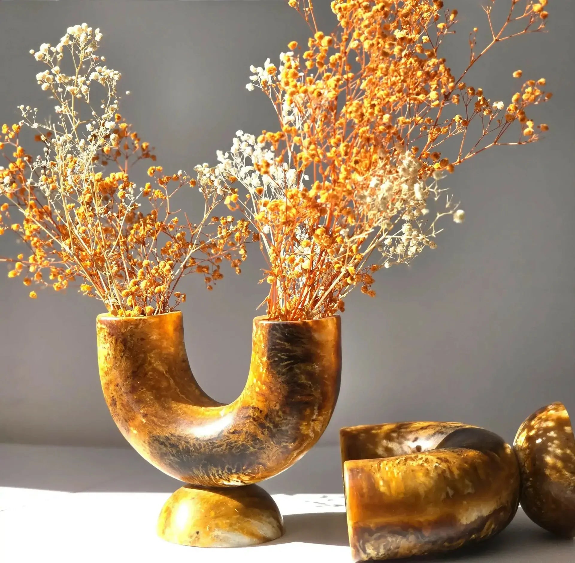 Marbled Resin Flower Vase U Shaped Design for Rustic Home Decor