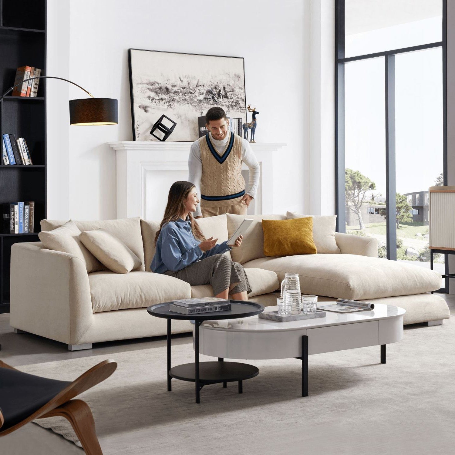 Feathers Sectional Couch Chaise Lounge 88-170 Inches