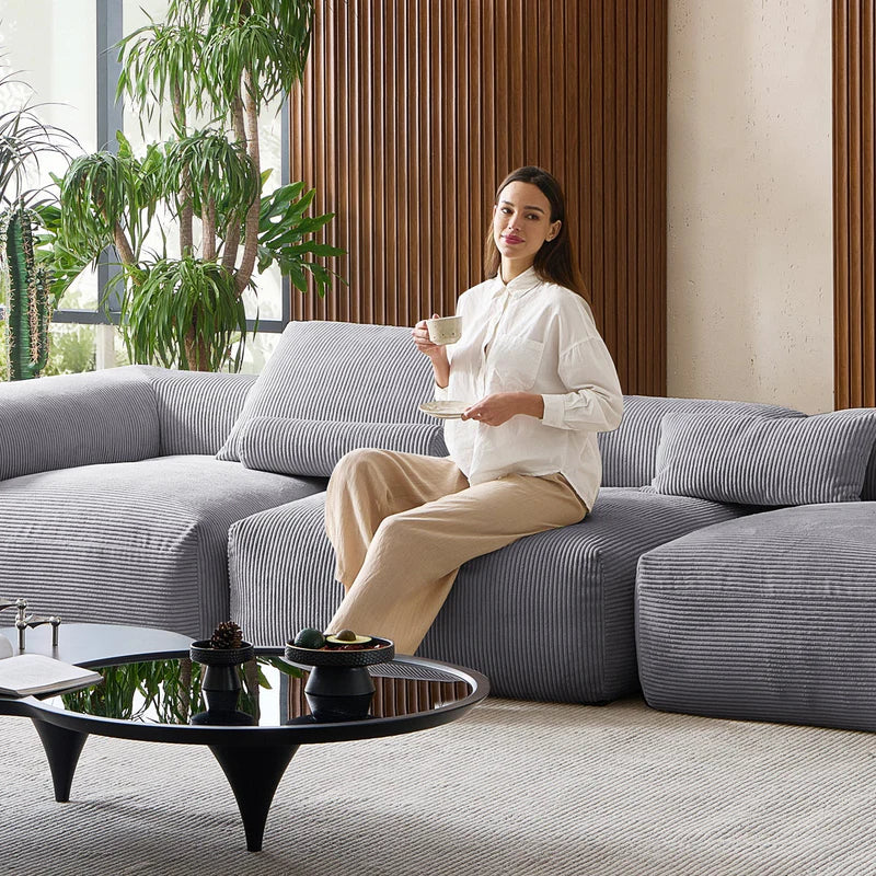 Mellow Corduroy 5-Seater Washable Sectional Couch