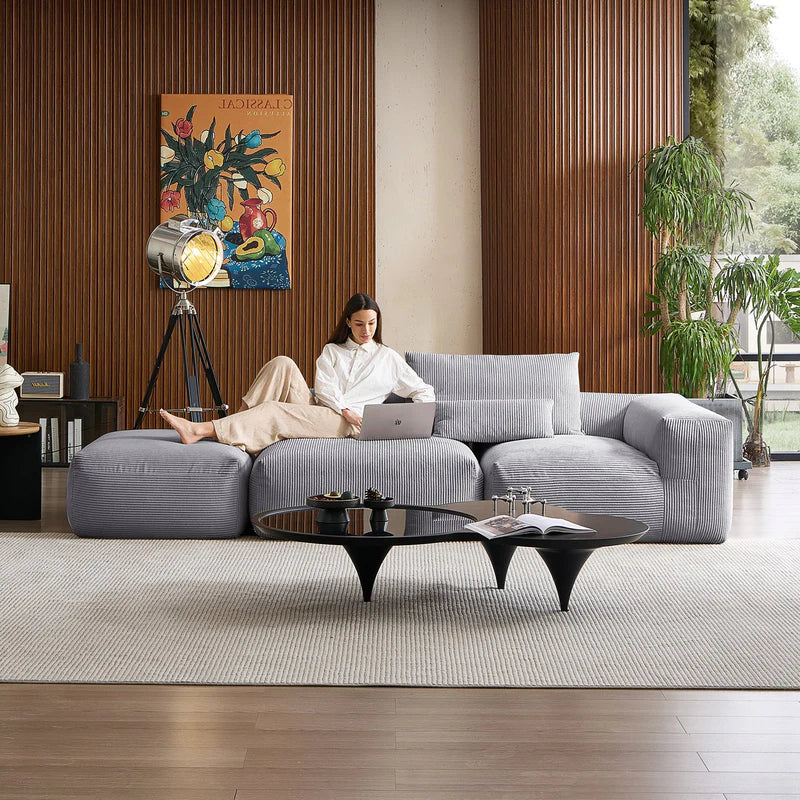 Mellow Sectional Open Couch with Ottoman