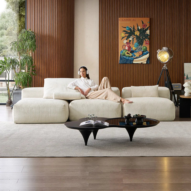 Mellow Corduroy Washable Sectional Couch Armless 3-Seater