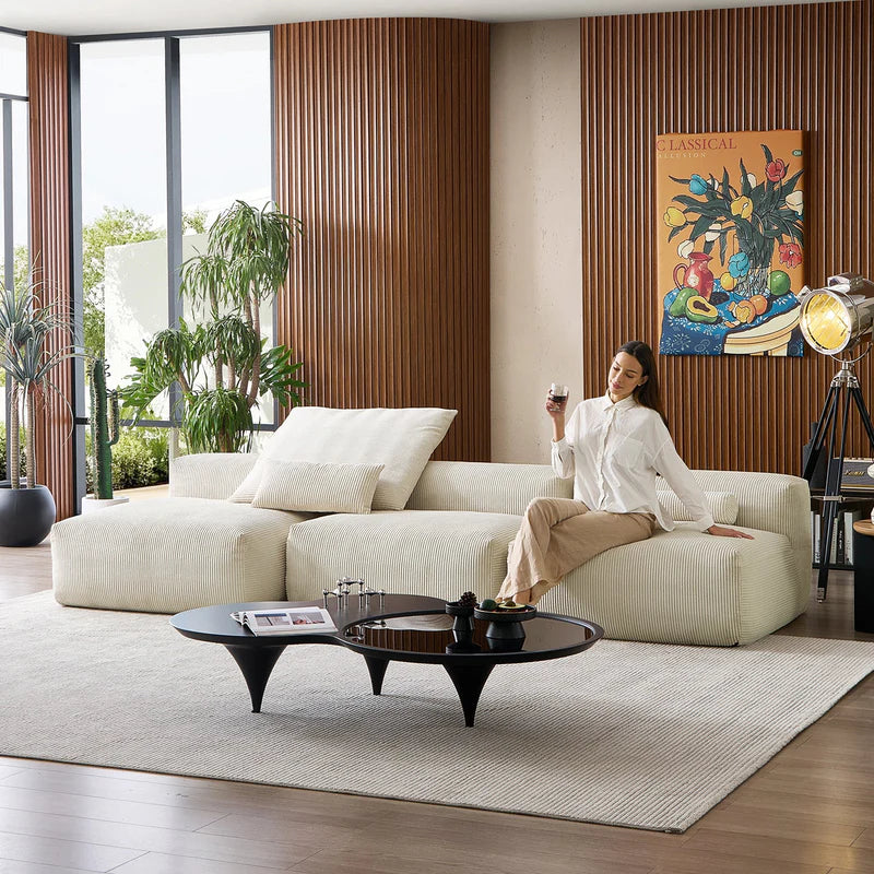 Mellow Corduroy Washable Sectional Couch Armless 3-Seater