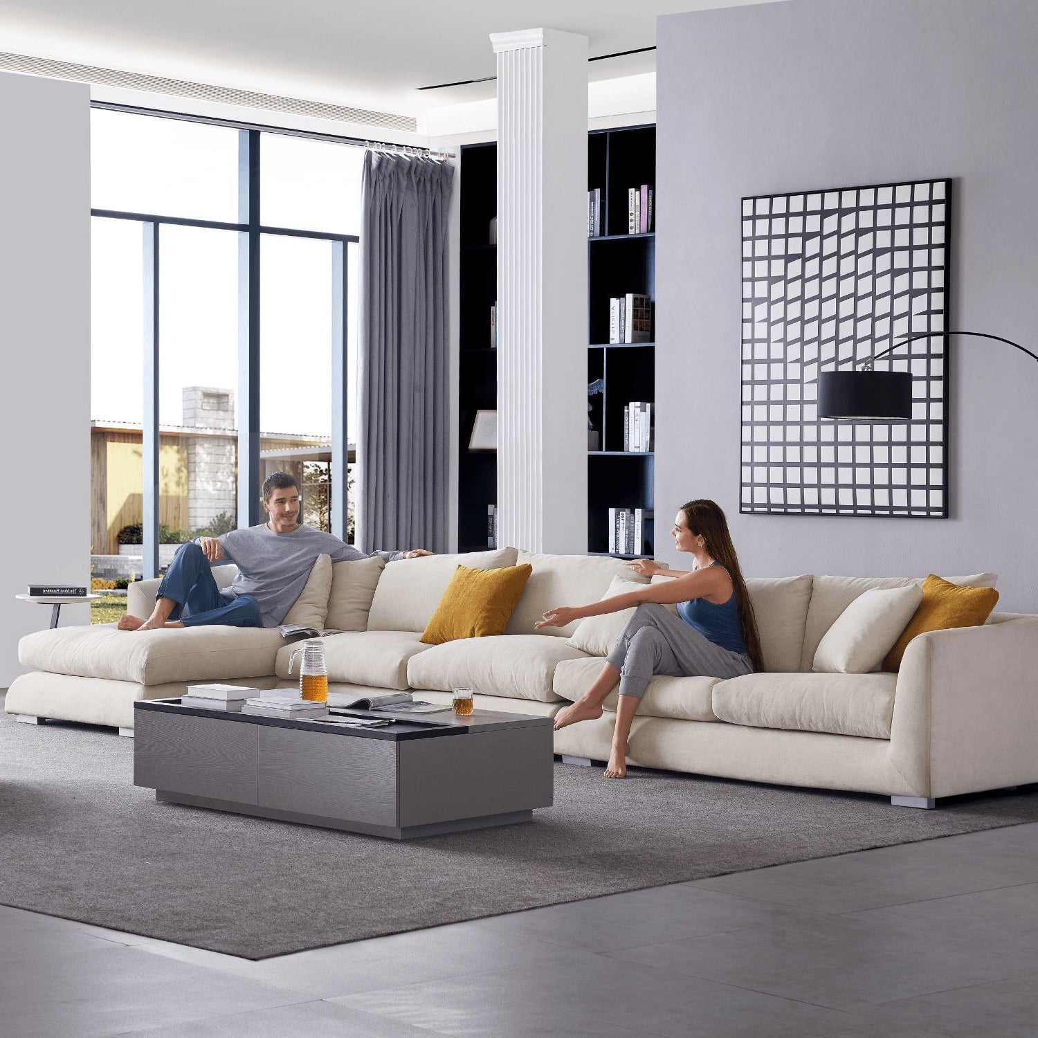 Feathers Sectional Couch Chaise Lounge 88-170 Inches