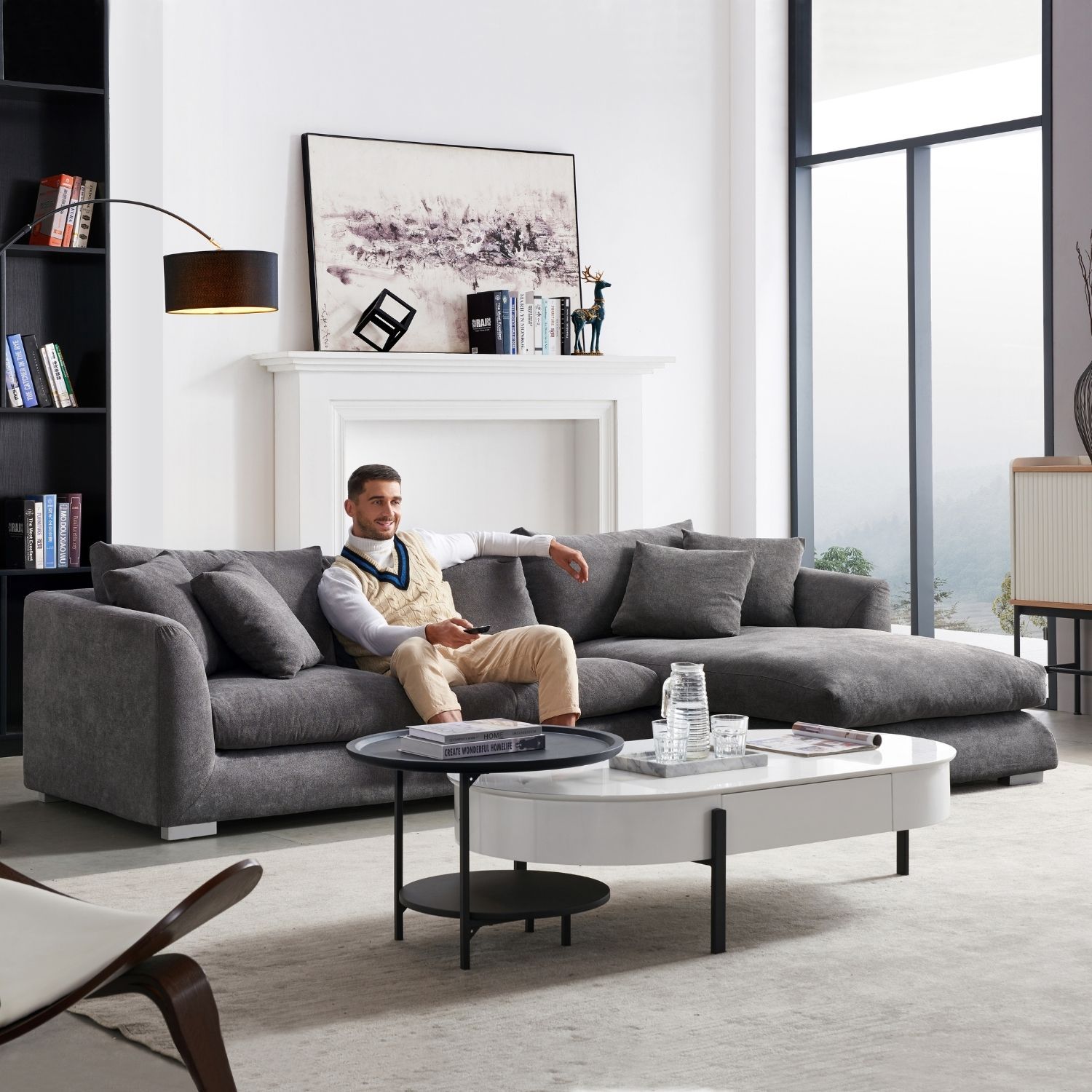 Feathers Sectional Couch Chaise Lounge 88-170 Inches