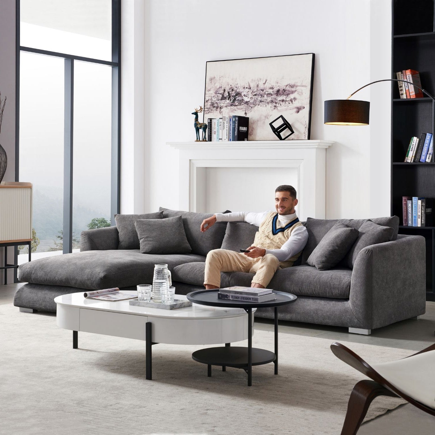 Feathers Sectional Couch Chaise Lounge 88-170 Inches