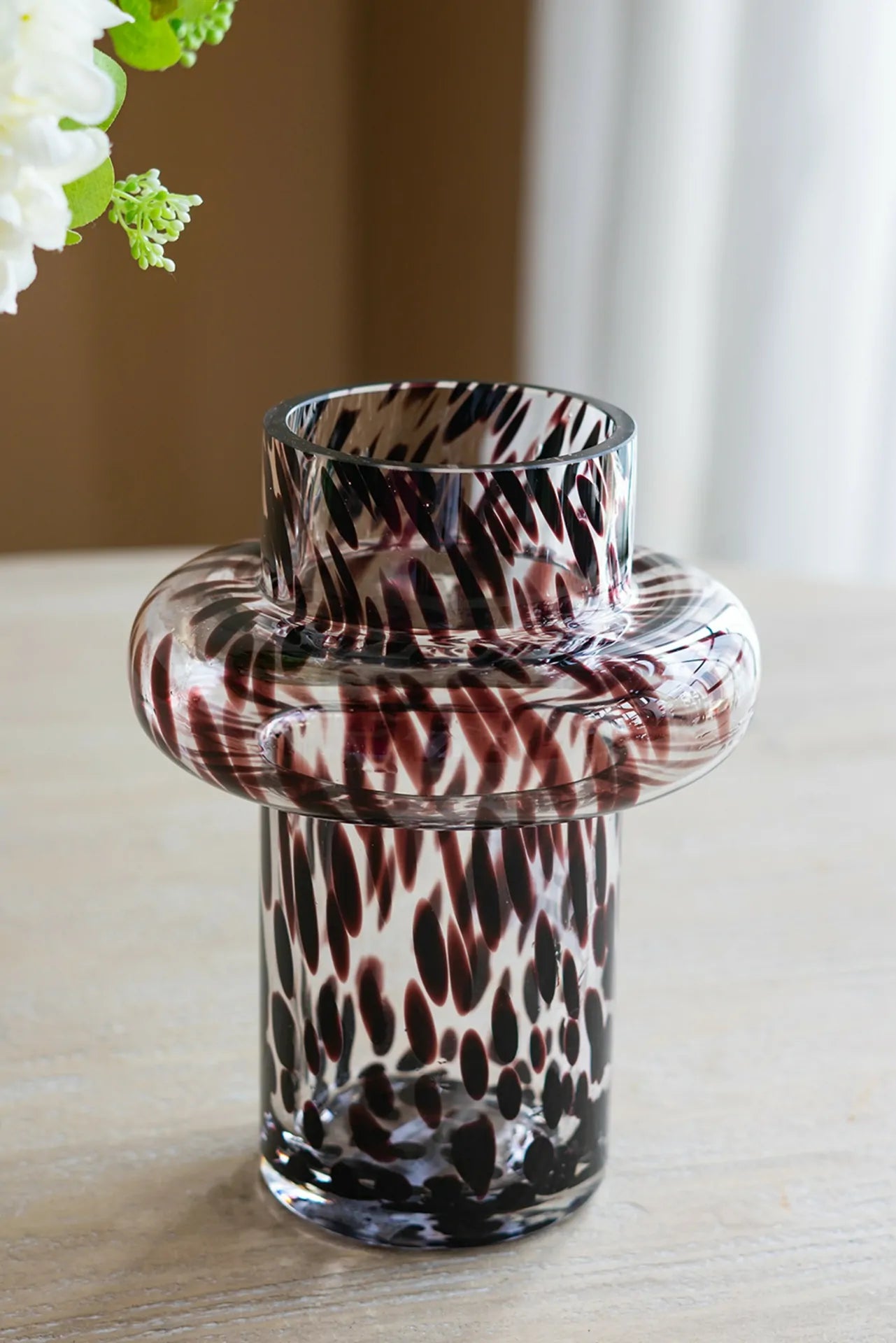 Modern Glass Vase with Artistic Amber Spots 6x8 Inch Home Accent Piece