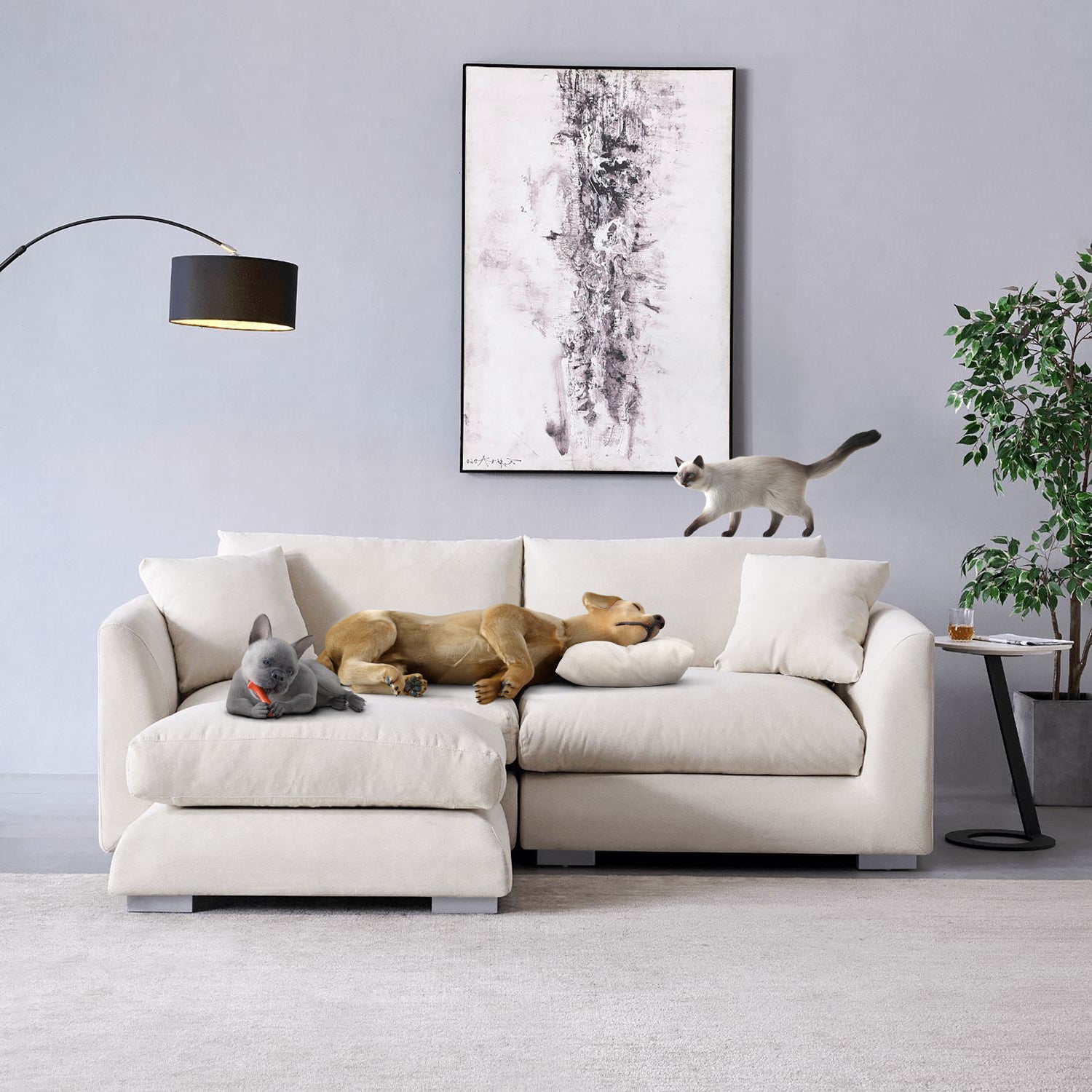 Feathers Sectional Couch Chaise Lounge 88-170 Inches