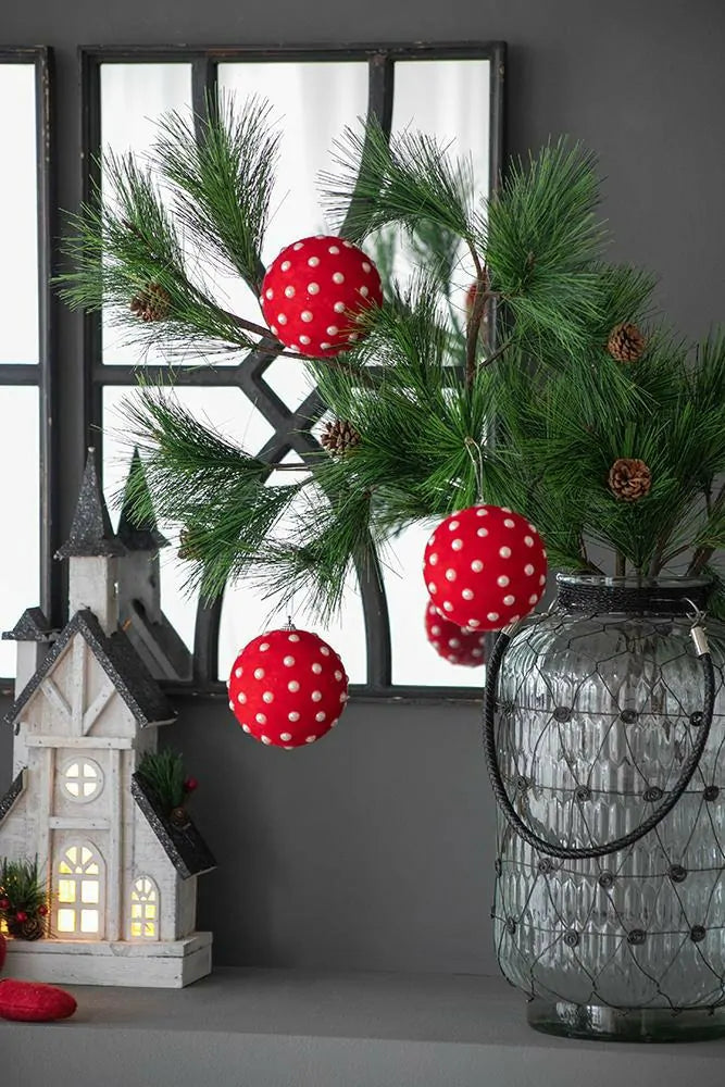 Polka Dot Christmas Ornaments Set of 3 Red and White Ball Decor