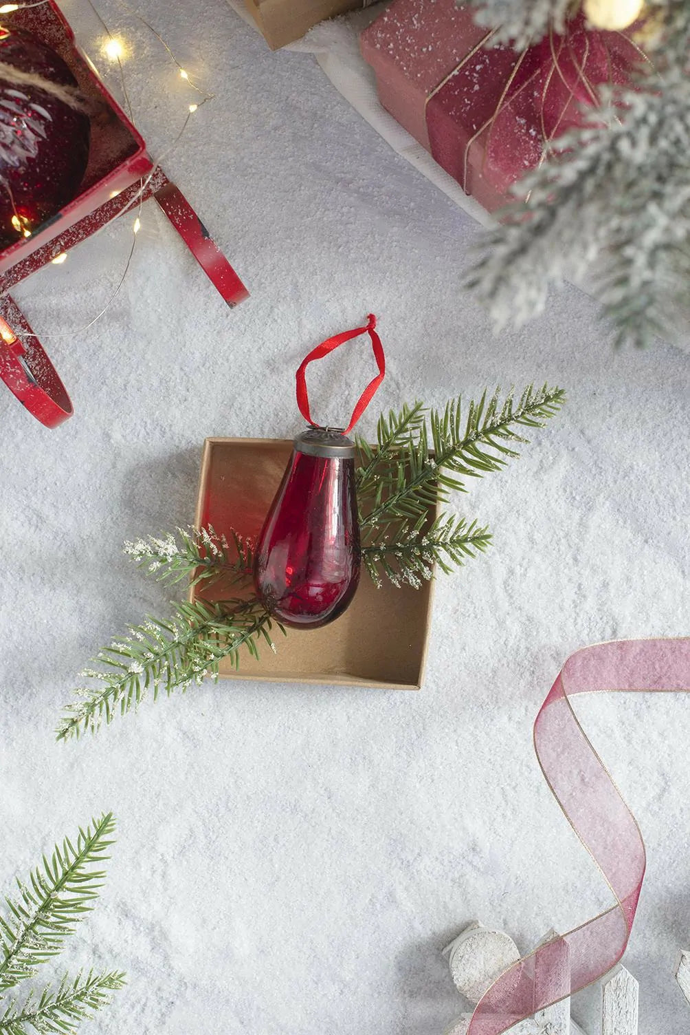 Red Teardrop Ornaments Set of 12 Shiny Glass Decor for Christmas Tree