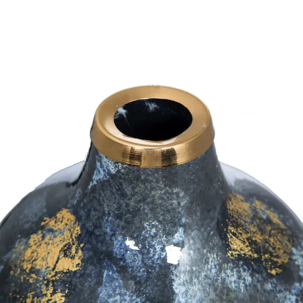 Royal Blue and Gold Glass Vase 10.2 Inch Elegant Home Decor Centerpiece