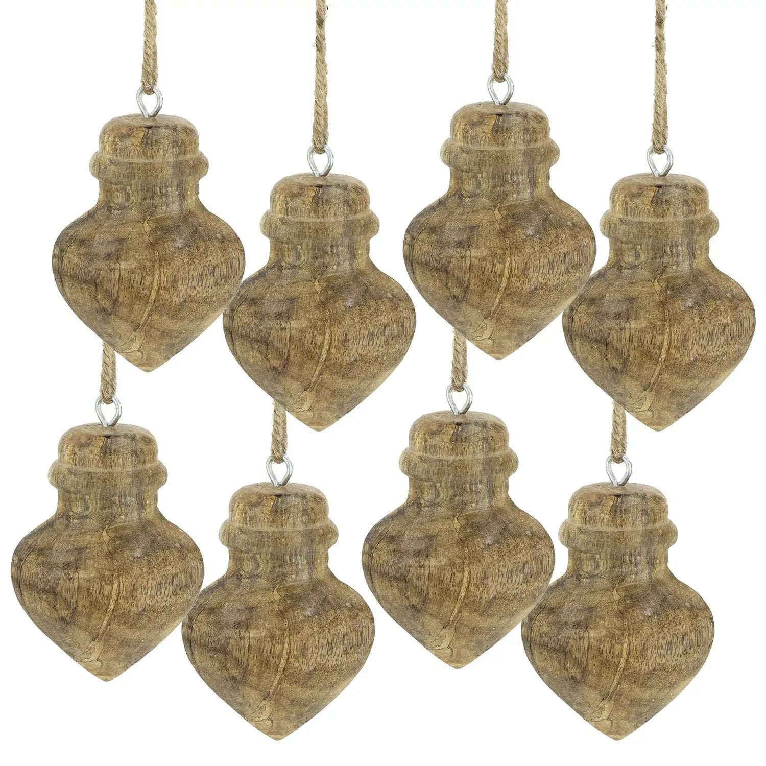 Rustic Wood Ornaments Set of 8 for Christmas Tree and Home Display
