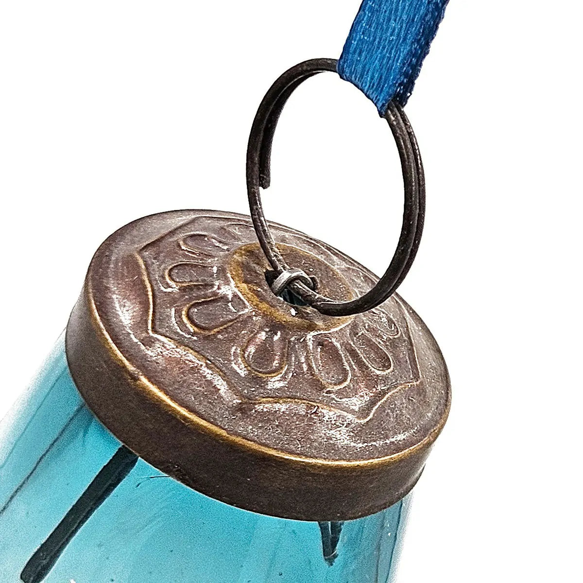 Set of 12 Teal Teardrop Glass Ornaments with Antique Bronze Top 3.7 Inch