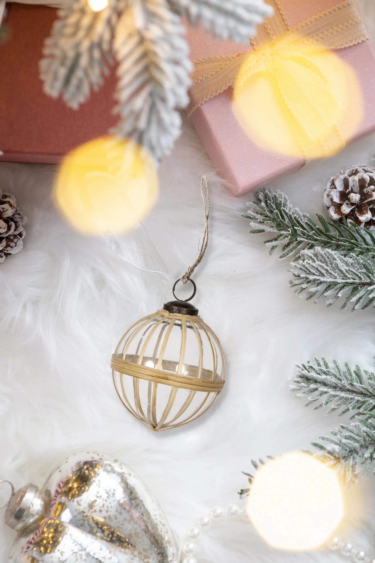 Set of 3 Gold Metal Frame Xmas Balls with White Interior 3.2 inch Holiday Decor