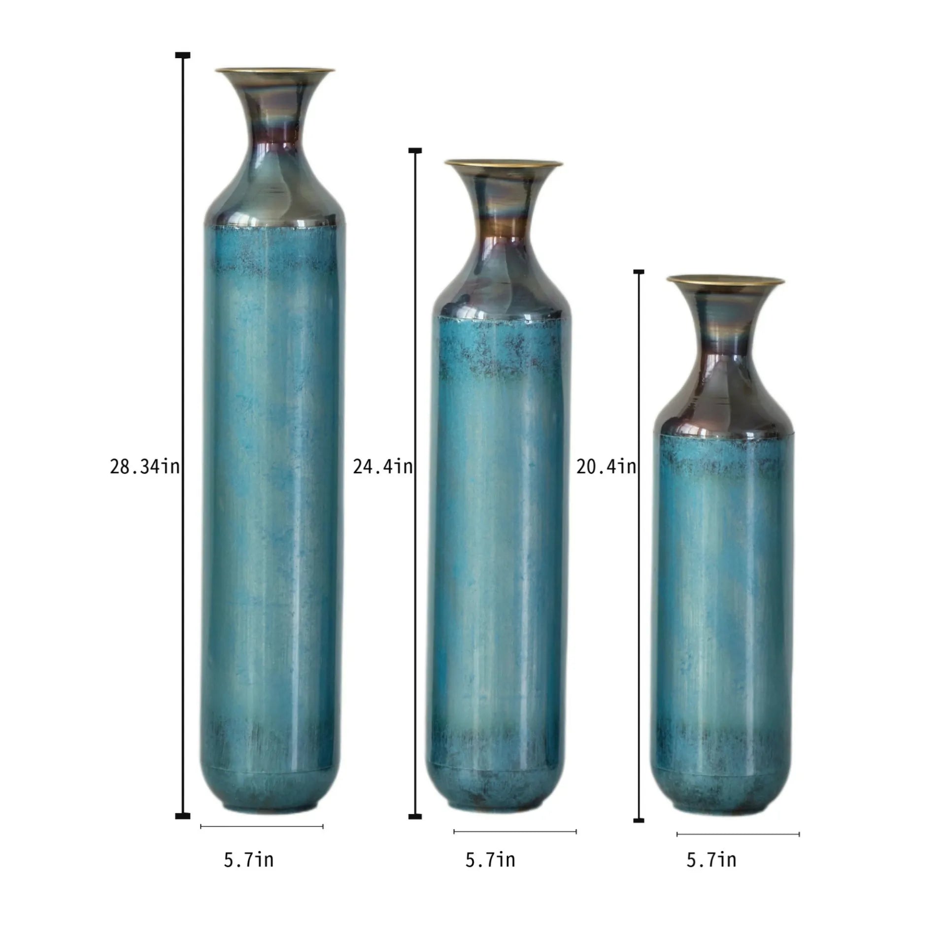 Set of 3 White Droplet Metal Floor Vases Modern Glazed Home Decor
