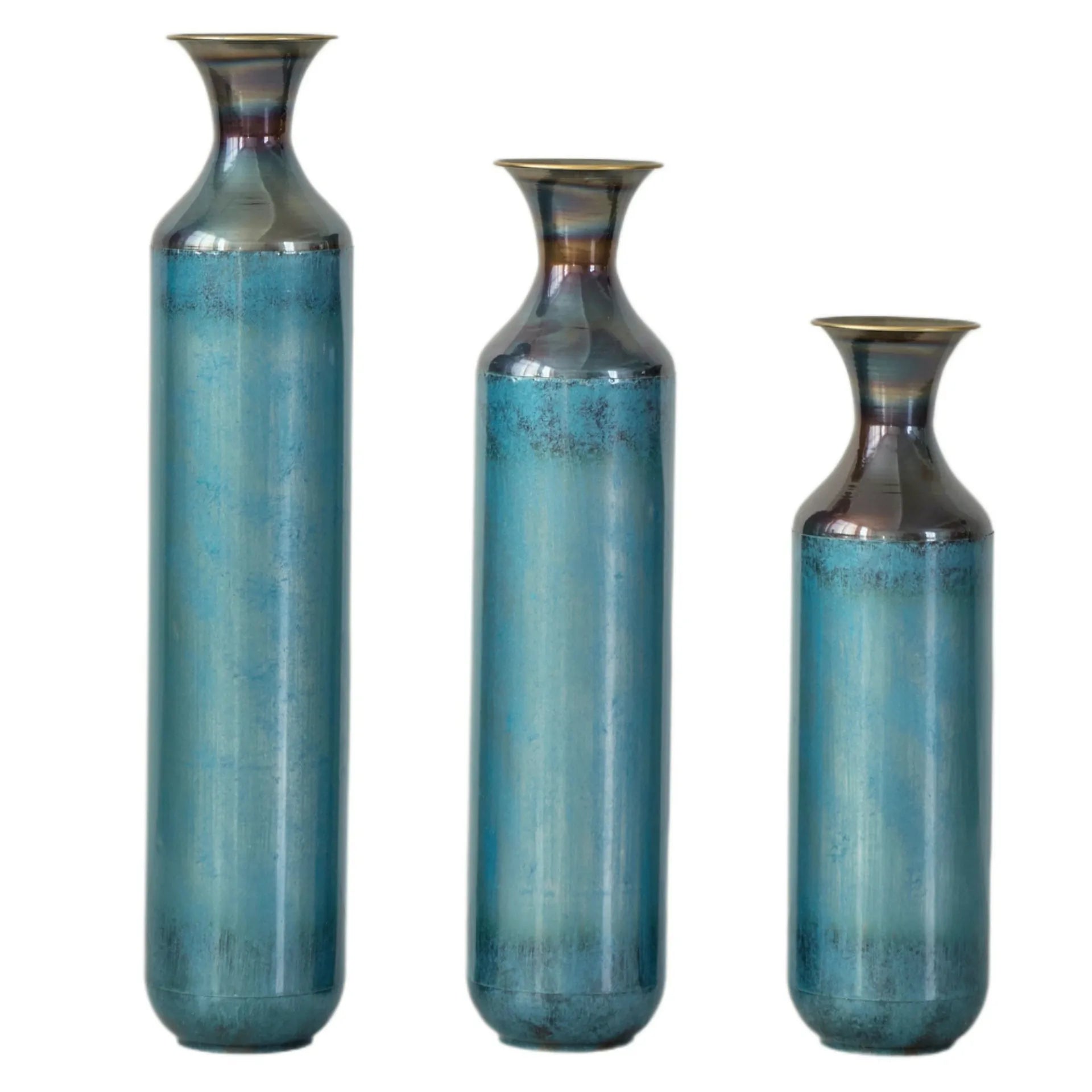 Set of 3 White Droplet Metal Floor Vases Modern Glazed Home Decor