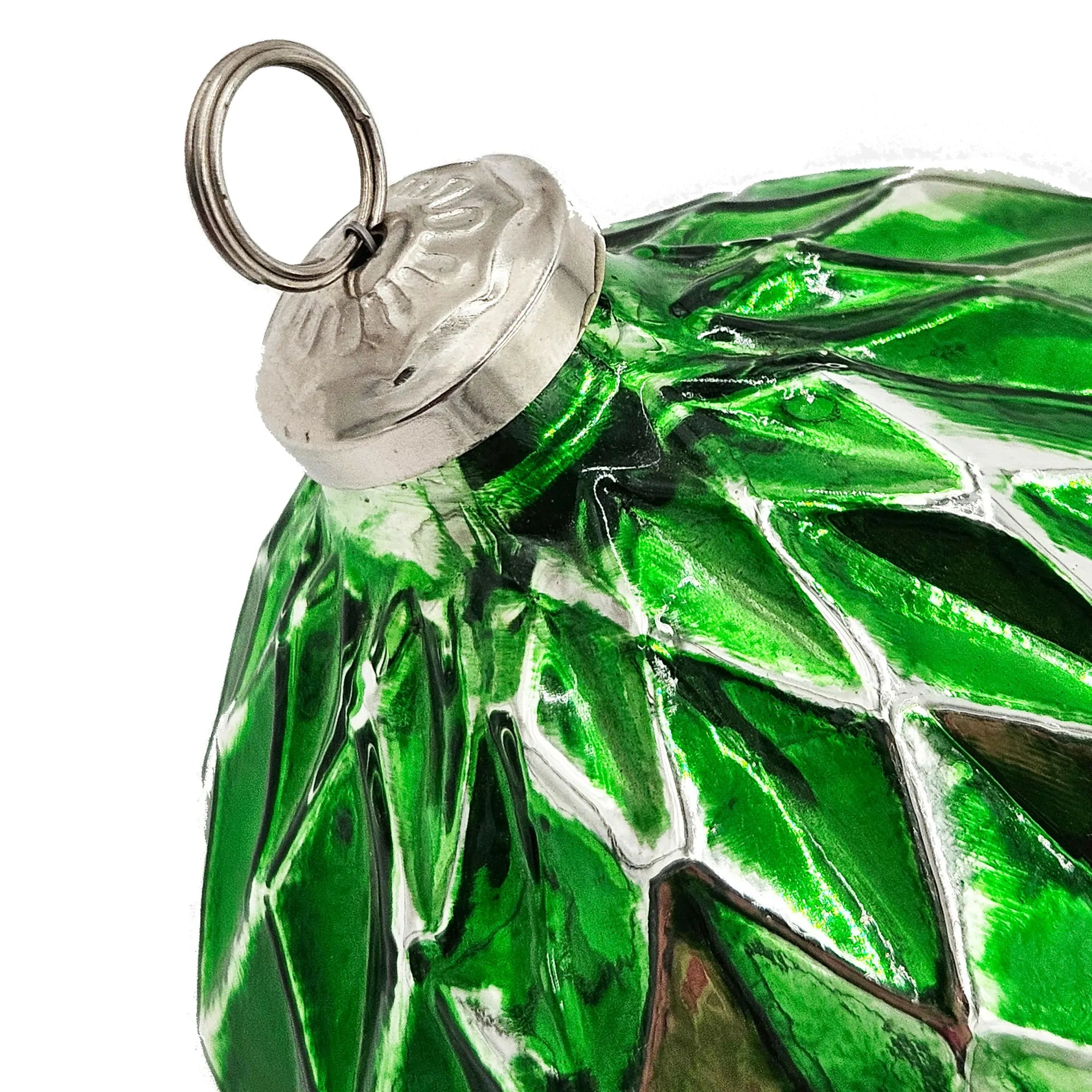 Set of 4 Green Diamond Patterned Glass Christmas Ball Ornaments 5.1 Inch